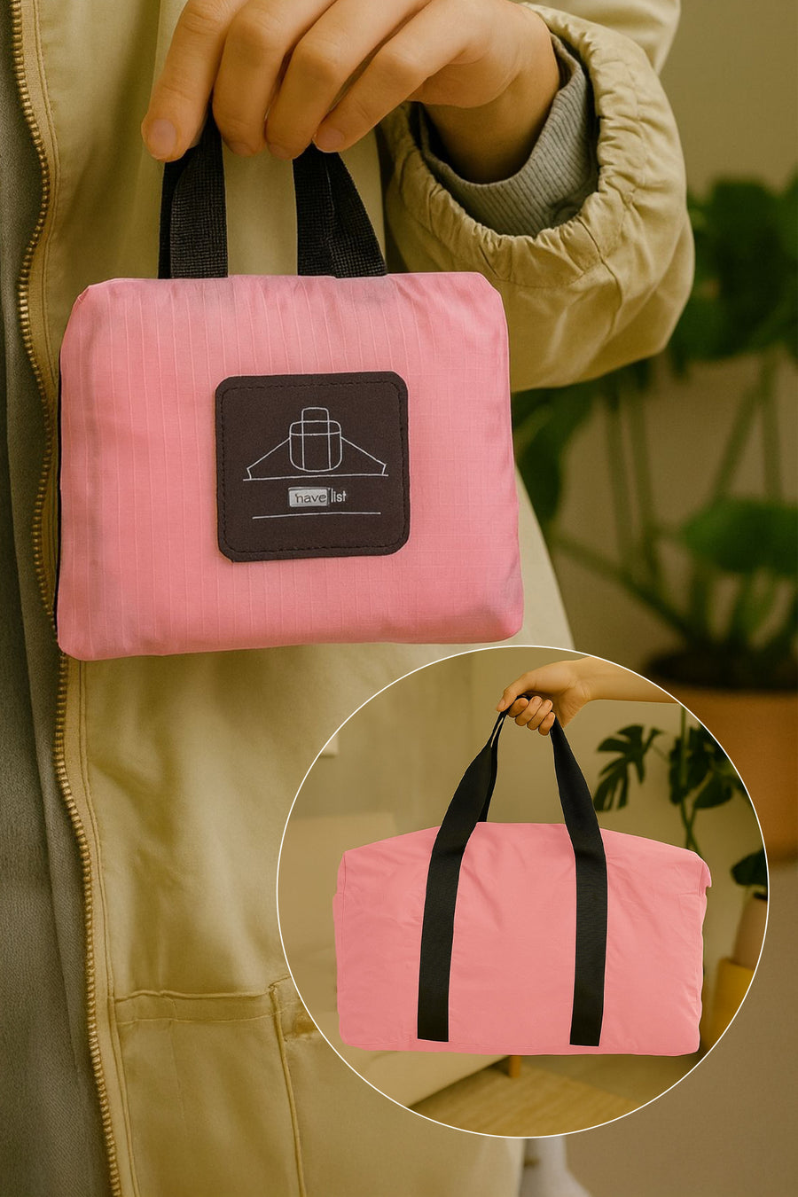 Katlanabilir, Hafif Seyahat El, Omuz Çantası Pembe — Pembe