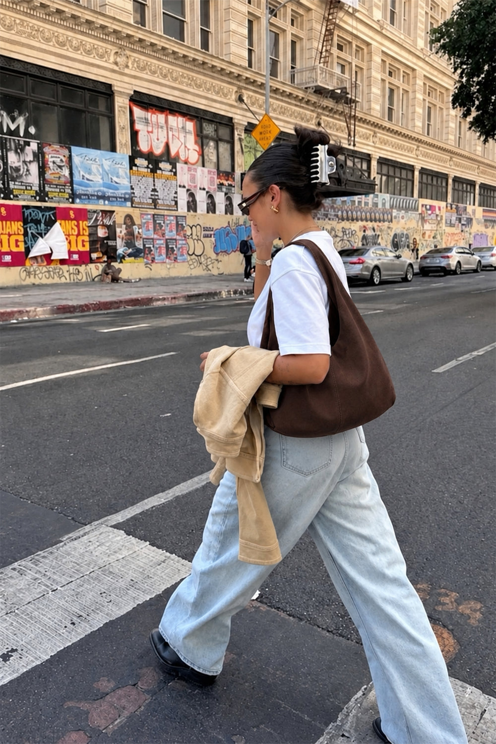 Ecrou Süet Hobo Çanta Kahve — Kahve