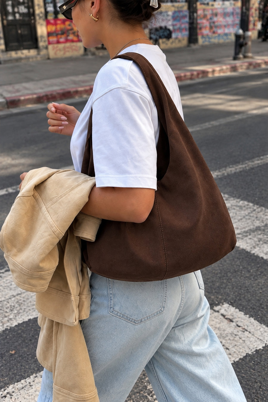 Ecrou Süet Hobo Çanta Kahve — Kahve