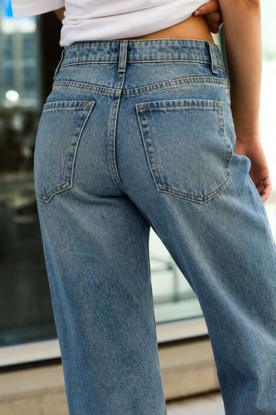 Ecrou K.Mavi Taş Detaylı Straight Denim Pantolon — Mavi