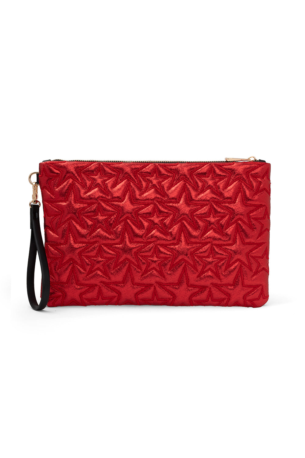 Ecrou Yıldız Desenli Platin Parlak Portföy & Clutch Çanta Çıkarılabilir Bileklik Askılı 30 x 19 cm — Kırmızı