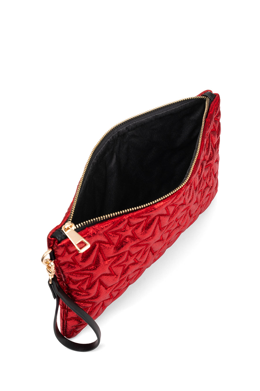 Ecrou Yıldız Desenli Platin Parlak Portföy & Clutch Çanta Çıkarılabilir Bileklik Askılı 30 x 19 cm — Kırmızı