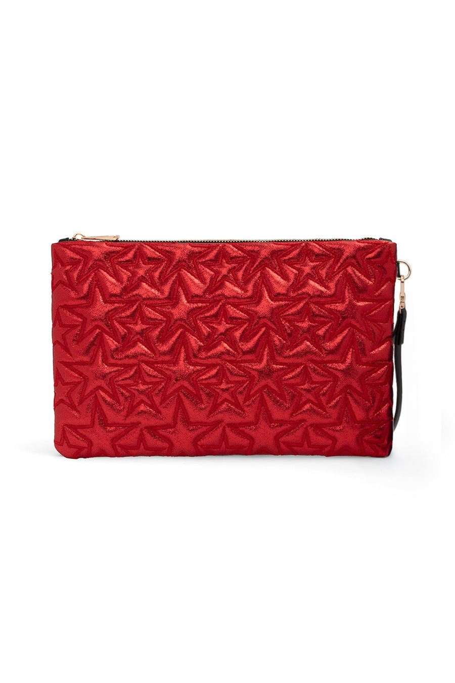 Ecrou Yıldız Desenli Platin Parlak Portföy & Clutch Çanta Çıkarılabilir Bileklik Askılı 30 x 19 cm — Kırmızı