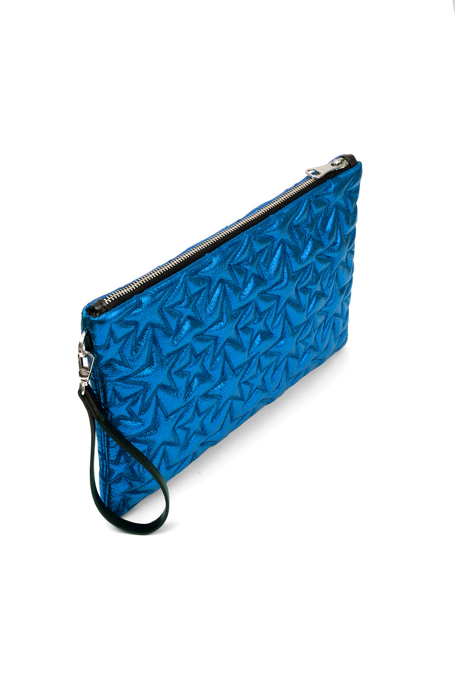 Ecrou Yıldız Desenli Platin Parlak Portföy & Clutch Çanta Çıkarılabilir Bileklik Askılı 30 x 19 cm — Saks