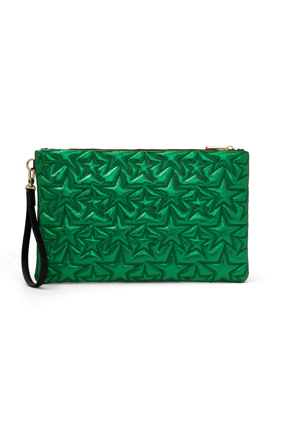 Ecrou Yıldız Desenli Platin Parlak Portföy & Clutch Çanta Çıkarılabilir Bileklik Askılı 30 x 19 cm — Yeşil