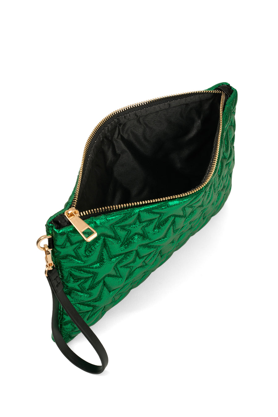 Ecrou Yıldız Desenli Platin Parlak Portföy & Clutch Çanta Çıkarılabilir Bileklik Askılı 30 x 19 cm — Yeşil