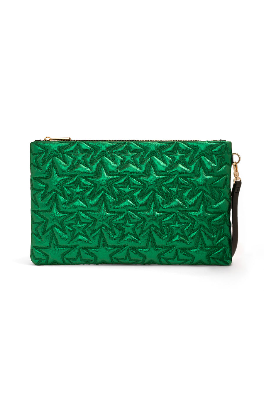 Ecrou Yıldız Desenli Platin Parlak Portföy & Clutch Çanta Çıkarılabilir Bileklik Askılı 30 x 19 cm — Yeşil