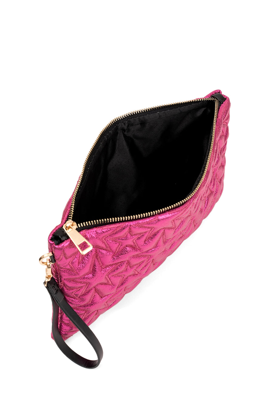 Ecrou Yıldız Desenli Platin Parlak Portföy & Clutch Çanta Çıkarılabilir Bileklik Askılı 30 x 19 cm — Fuşya