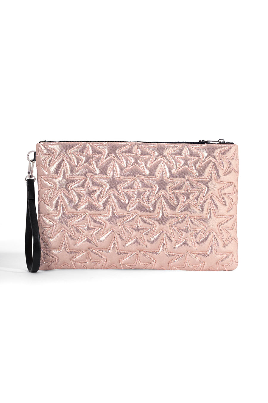 Ecrou Yıldız Desenli Platin Parlak Portföy & Clutch Çanta Çıkarılabilir Bileklik Askılı 30 x 19 cm — Pudra