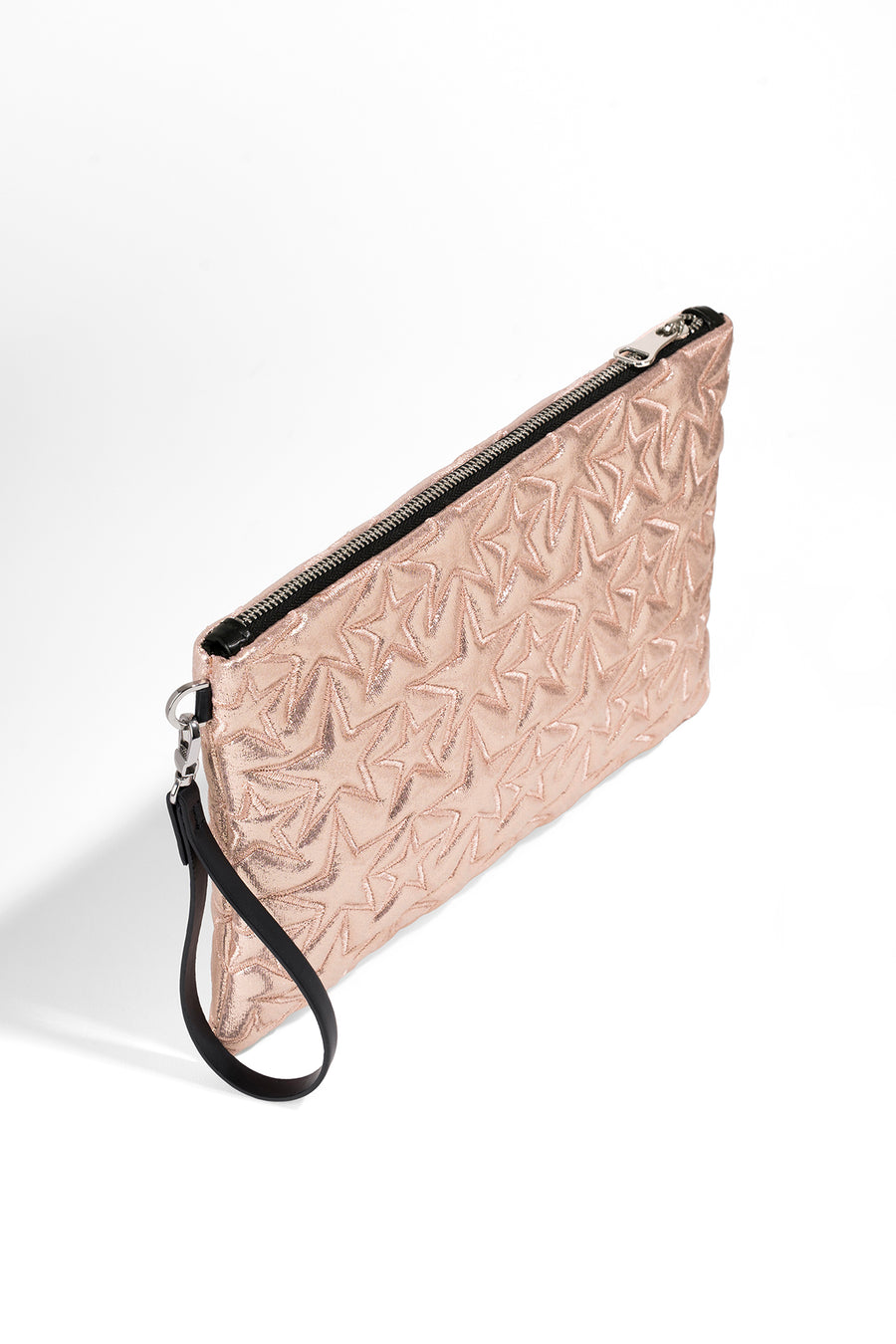 Ecrou Yıldız Desenli Platin Parlak Portföy & Clutch Çanta Çıkarılabilir Bileklik Askılı 30 x 19 cm — Pudra