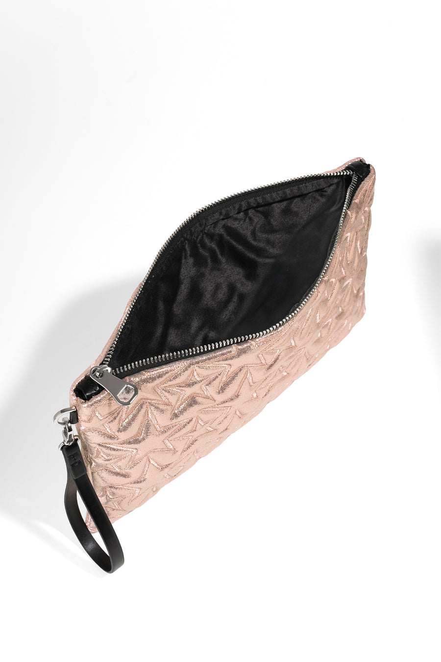 Ecrou Yıldız Desenli Platin Parlak Portföy & Clutch Çanta Çıkarılabilir Bileklik Askılı 30 x 19 cm — Pudra