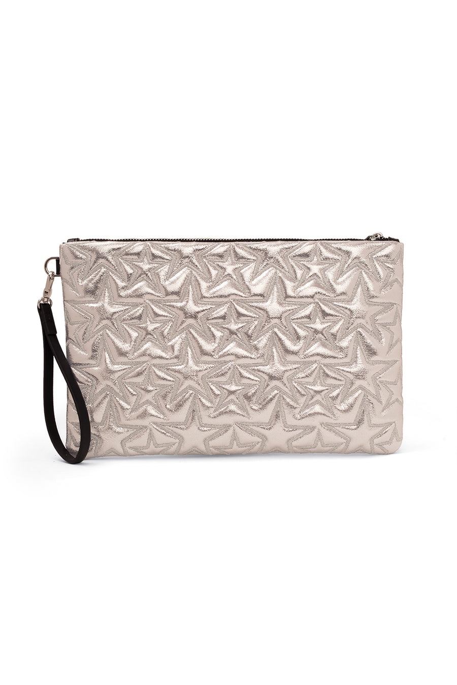 Ecrou Yıldız Desenli Platin Parlak Portföy & Clutch Çanta Çıkarılabilir Bileklik Askılı 30 x 19 cm — Açık Sarı