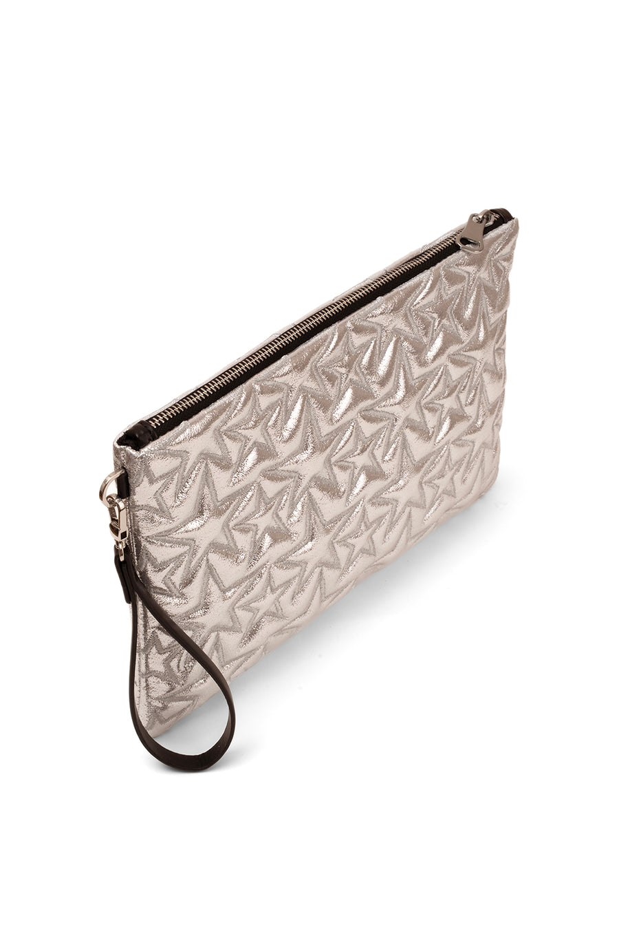 Ecrou Yıldız Desenli Platin Parlak Portföy & Clutch Çanta Çıkarılabilir Bileklik Askılı 30 x 19 cm — Açık Sarı