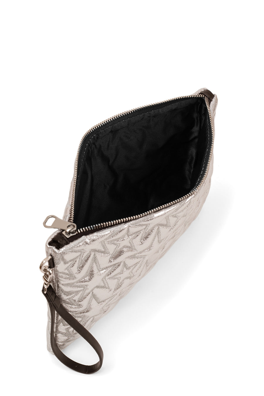 Ecrou Yıldız Desenli Platin Parlak Portföy & Clutch Çanta Çıkarılabilir Bileklik Askılı 30 x 19 cm — Açık Sarı