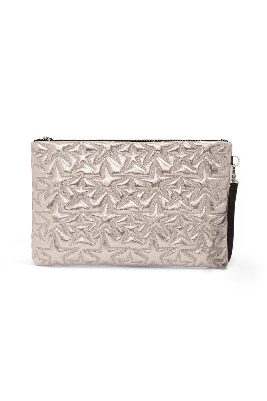 Ecrou Yıldız Desenli Platin Parlak Portföy & Clutch Çanta Çıkarılabilir Bileklik Askılı 30 x 19 cm — Açık Sarı