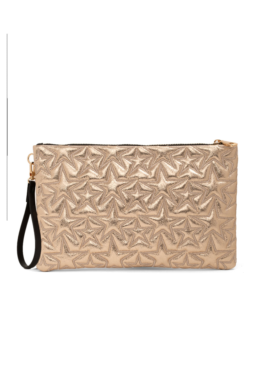 Ecrou Yıldız Desenli Platin Parlak Portföy & Clutch Çanta Çıkarılabilir Bileklik Askılı 30 x 19 cm — Sarı