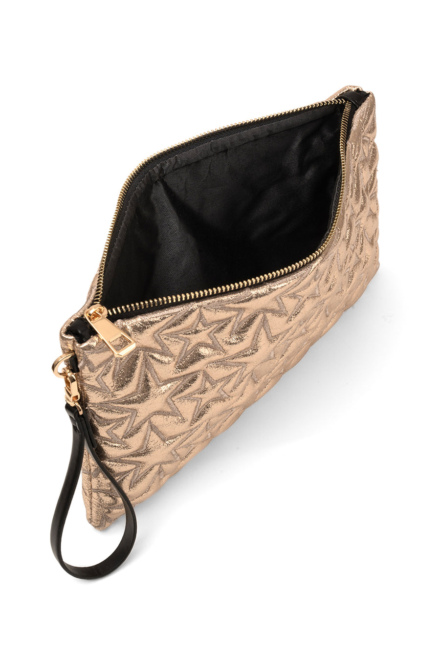 Ecrou Yıldız Desenli Platin Parlak Portföy & Clutch Çanta Çıkarılabilir Bileklik Askılı 30 x 19 cm — Sarı