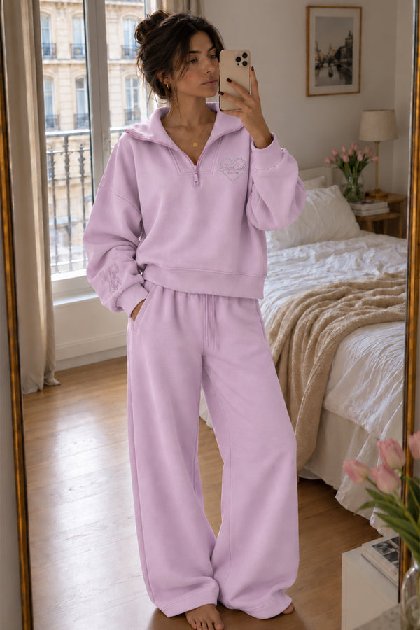 Lulus Friends Kadın Pembe Dik Yaka Nakış Detaylı 3 İplik Sweatshirt — Lila