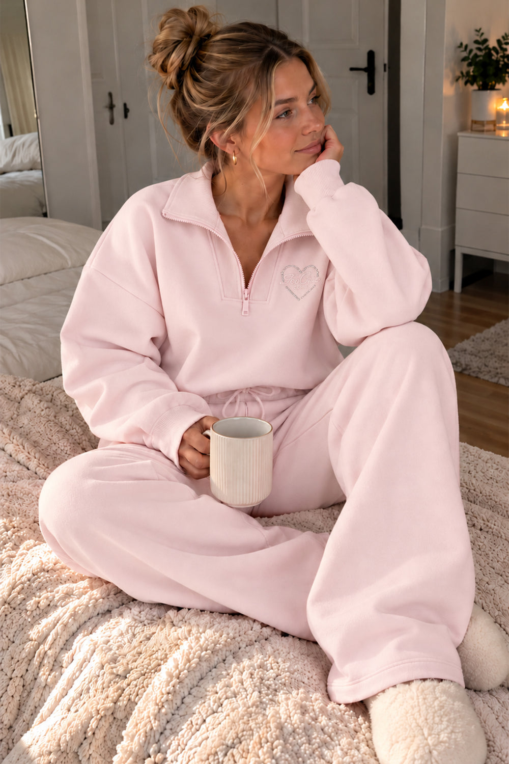 Lulus Friends Kadın Pembe Dik Yaka Nakış Detaylı 3 İplik Sweatshirt — Pembe