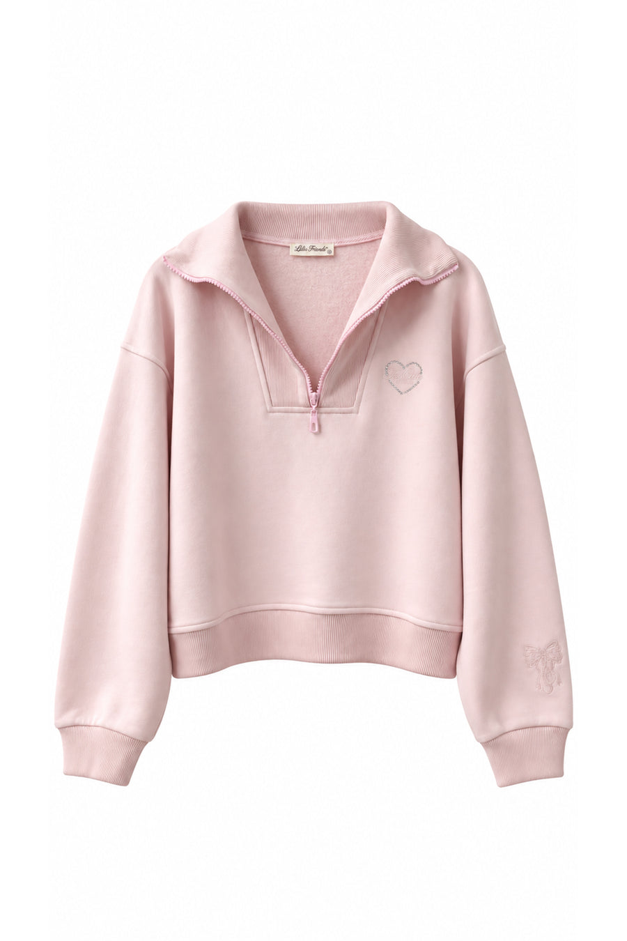Lulus Friends Kadın Pembe Dik Yaka Nakış Detaylı 3 İplik Sweatshirt — Pembe