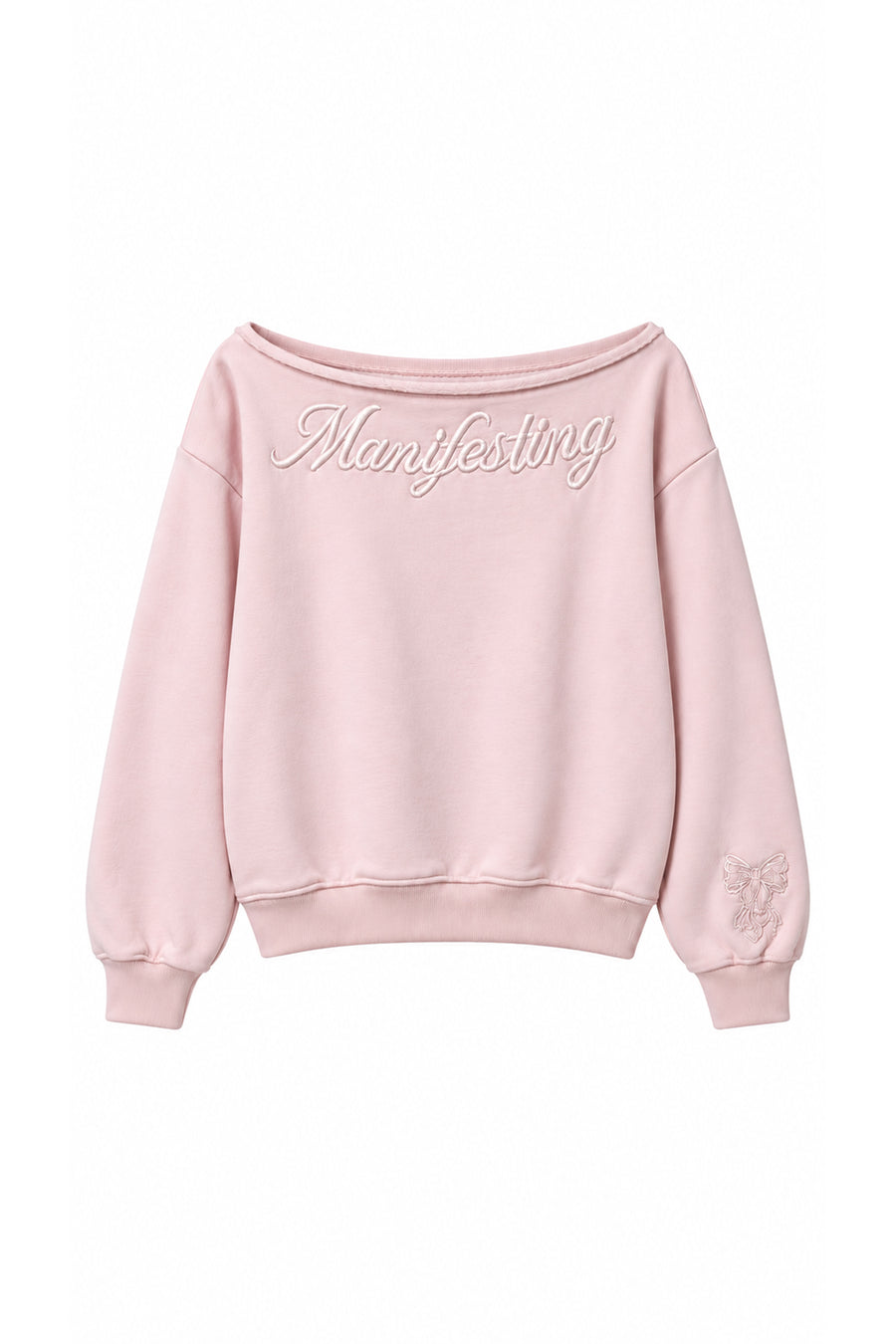 Lulus Friends Kadın Pembe Kayık Yaka Nakış Detaylı 3 İplik Sweatshirt — Pembe
