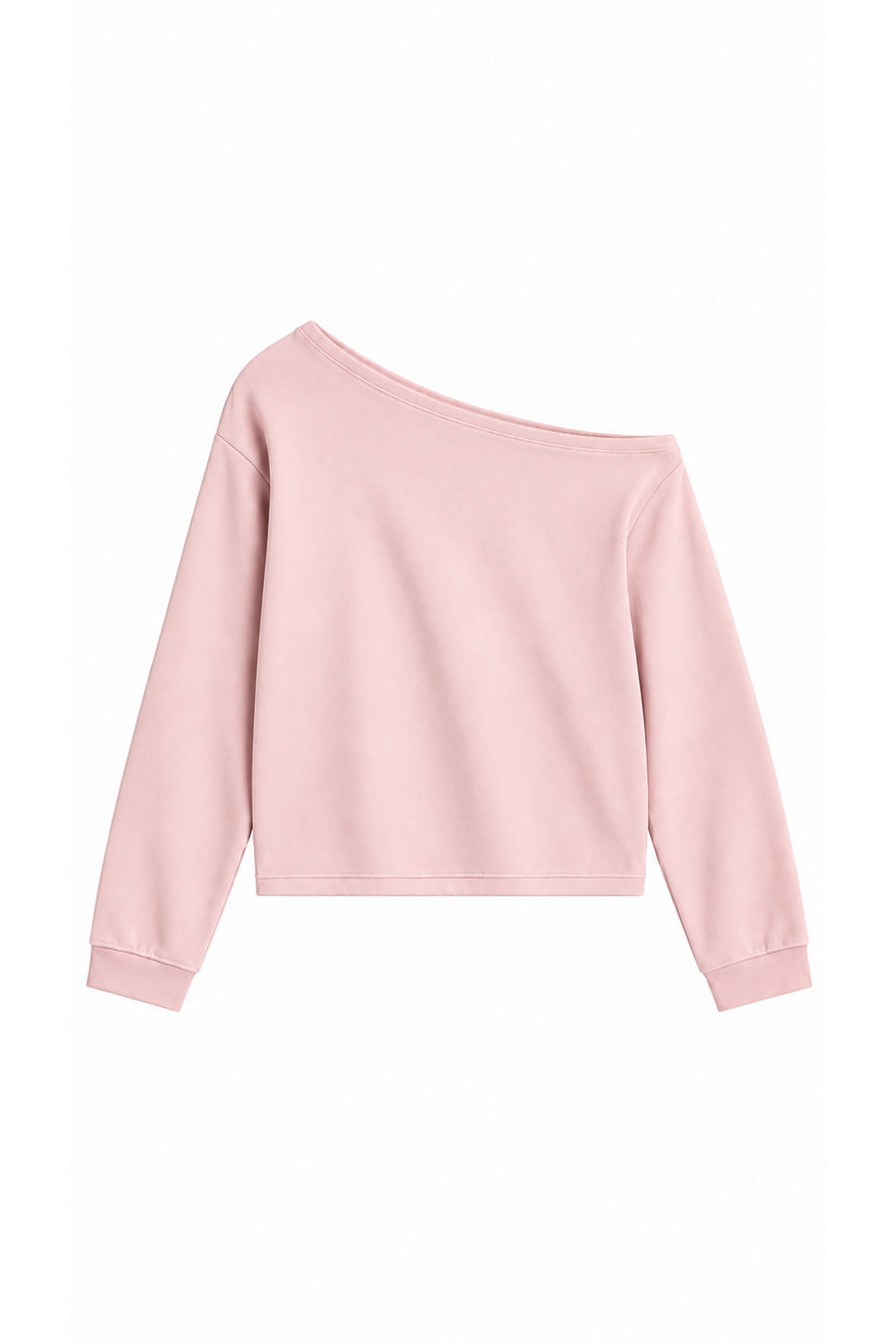 Tek Omuz Asimetrik Yaka Düşük Omuzlu Oversize Crop Kadın Sweatshirt — Pudra
