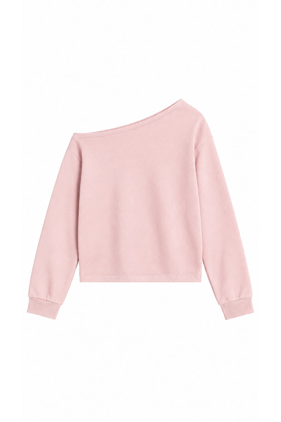 Tek Omuz Asimetrik Yaka Düşük Omuzlu Oversize Crop Kadın Sweatshirt — Pudra