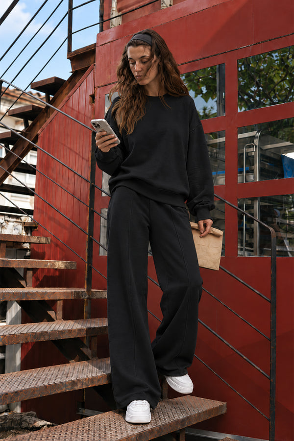 Ecr Teen Kadın Siyah Bisiklet Yaka U Kol Soft Sweatshirt — Siyah