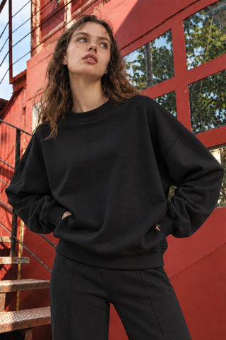 Ecr Teen Kadın Siyah Bisiklet Yaka U Kol Soft Sweatshirt — Siyah