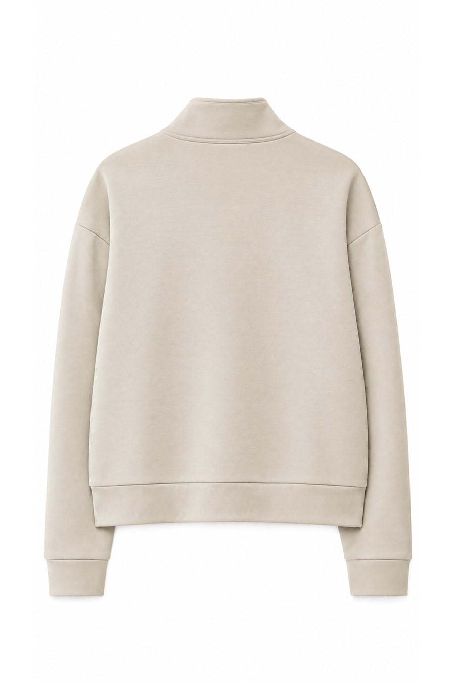 Dik Yaka Yarım Fermuarlı Oversize Düşük Omuzlu Viskon Karışımlı Kadın Sweatshirt — Bej