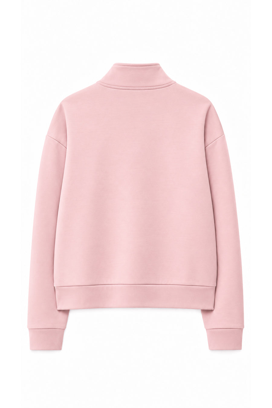 Dik Yaka Yarım Fermuarlı Oversize Düşük Omuzlu Viskon Karışımlı Kadın Sweatshirt — Pudra