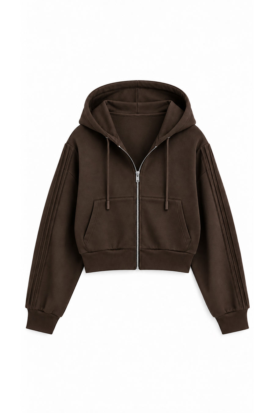 Ecr Teen Kadın Bordo Kapüşonlu Fermuarlı Nervürlü Soft Sweatshirt — Kahve