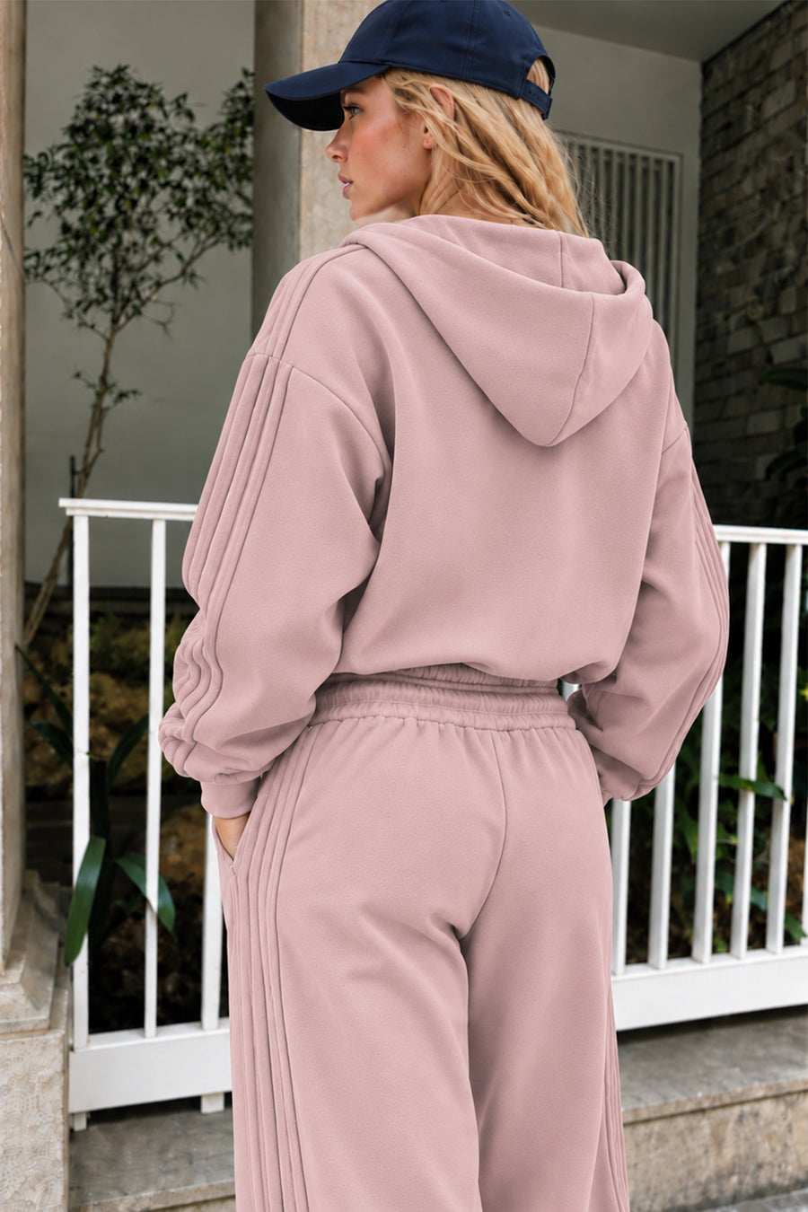 Ecr Teen Kadın Bordo Kapüşonlu Fermuarlı Nervürlü Soft Sweatshirt — Pudra