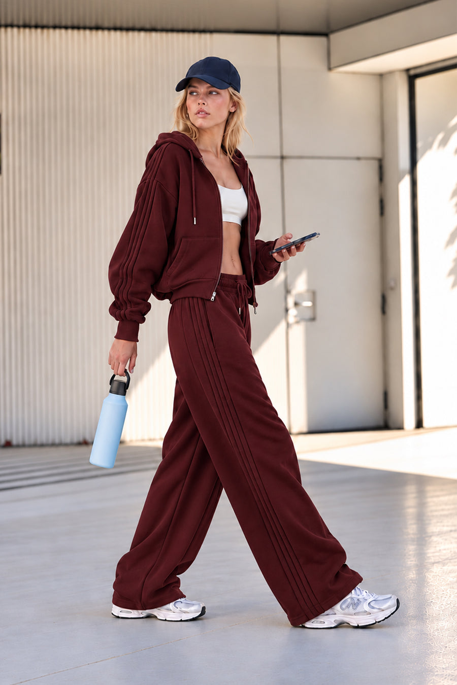 Ecr Teen Kadın Bordo Kapüşonlu Fermuarlı Nervürlü Soft Sweatshirt — Bordo