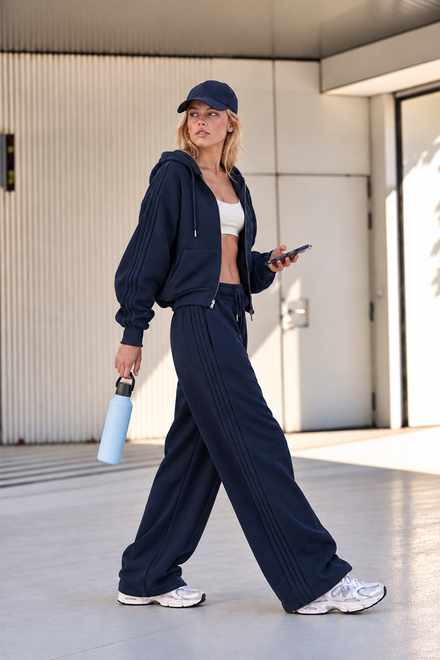 Ecr Teen Kadın Siyah Straight Wide Yanı Nervürlü Soft Sweatpants — Lacivert