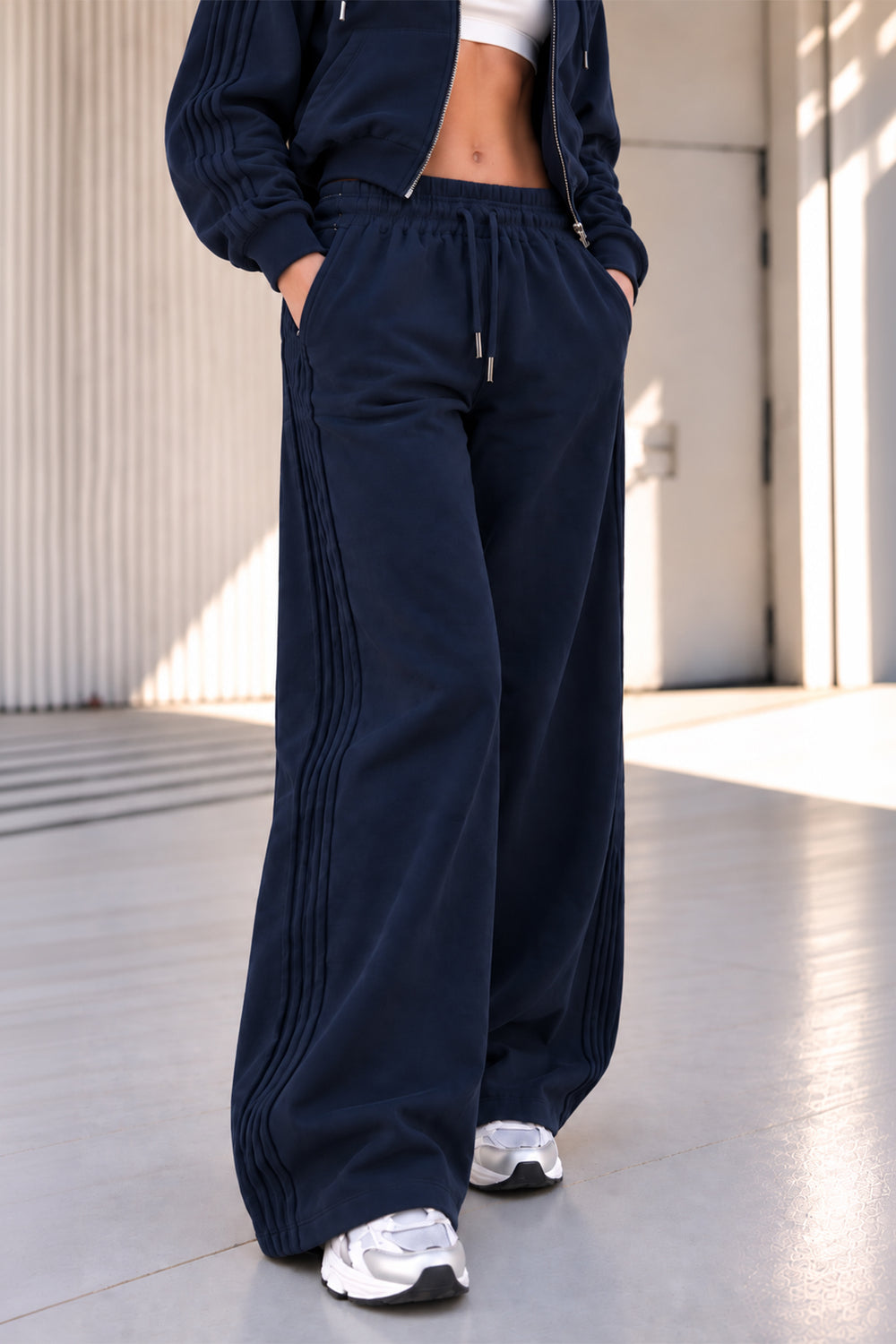 Ecr Teen Kadın Siyah Straight Wide Yanı Nervürlü Soft Sweatpants — Lacivert