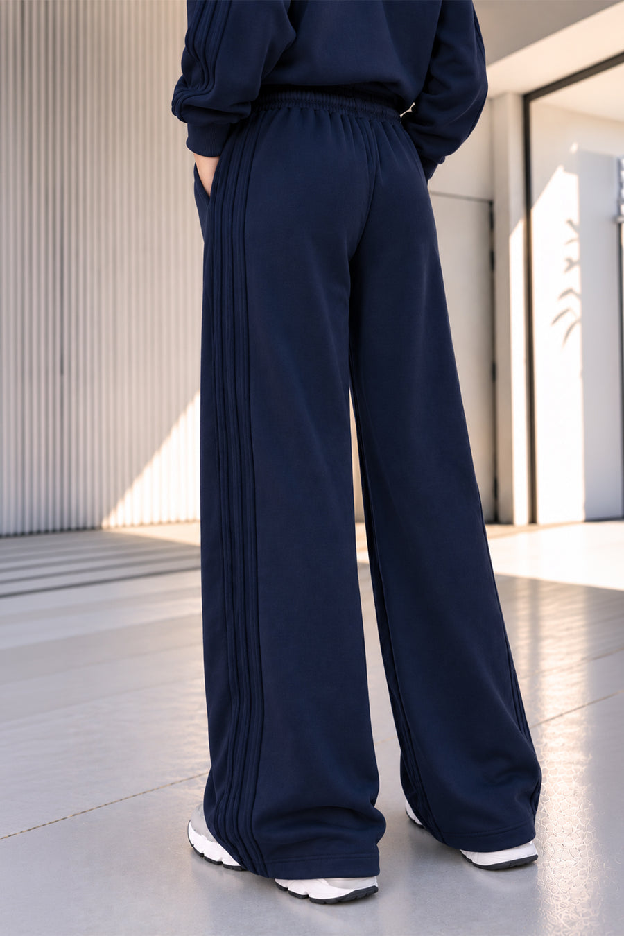 Ecr Teen Kadın Siyah Straight Wide Yanı Nervürlü Soft Sweatpants — Lacivert