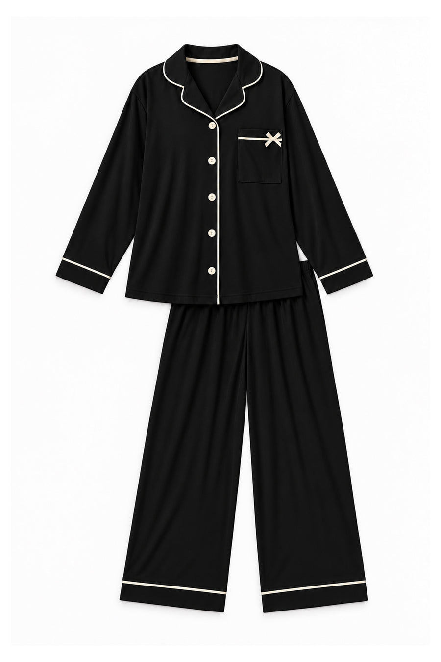 Ecrou Bebe Yaka Viskon Pijama Takımı — Siyah