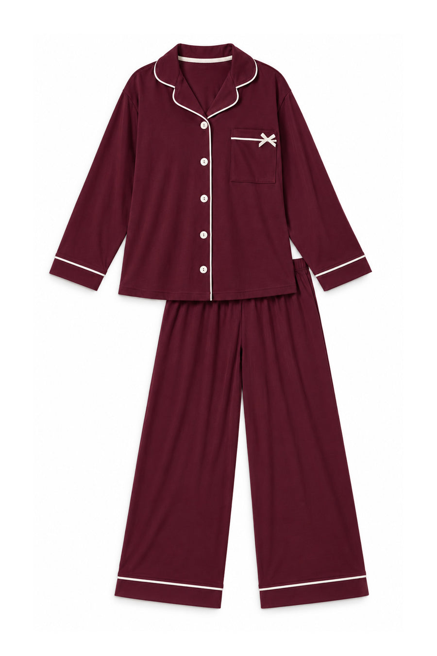 Ecrou Bebe Yaka Viskon Pijama Takımı — Bordo