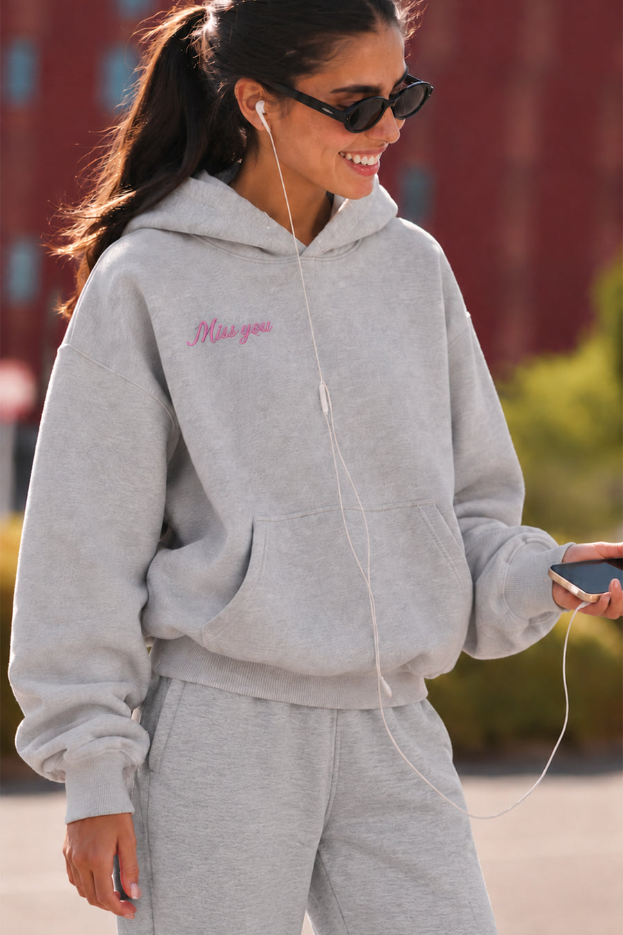 Lulus Friends Kadın Ekru Sırt Nakışlı Uzun Kol Soft Tuşeli 3 İplik Sweat — Gri Melanj