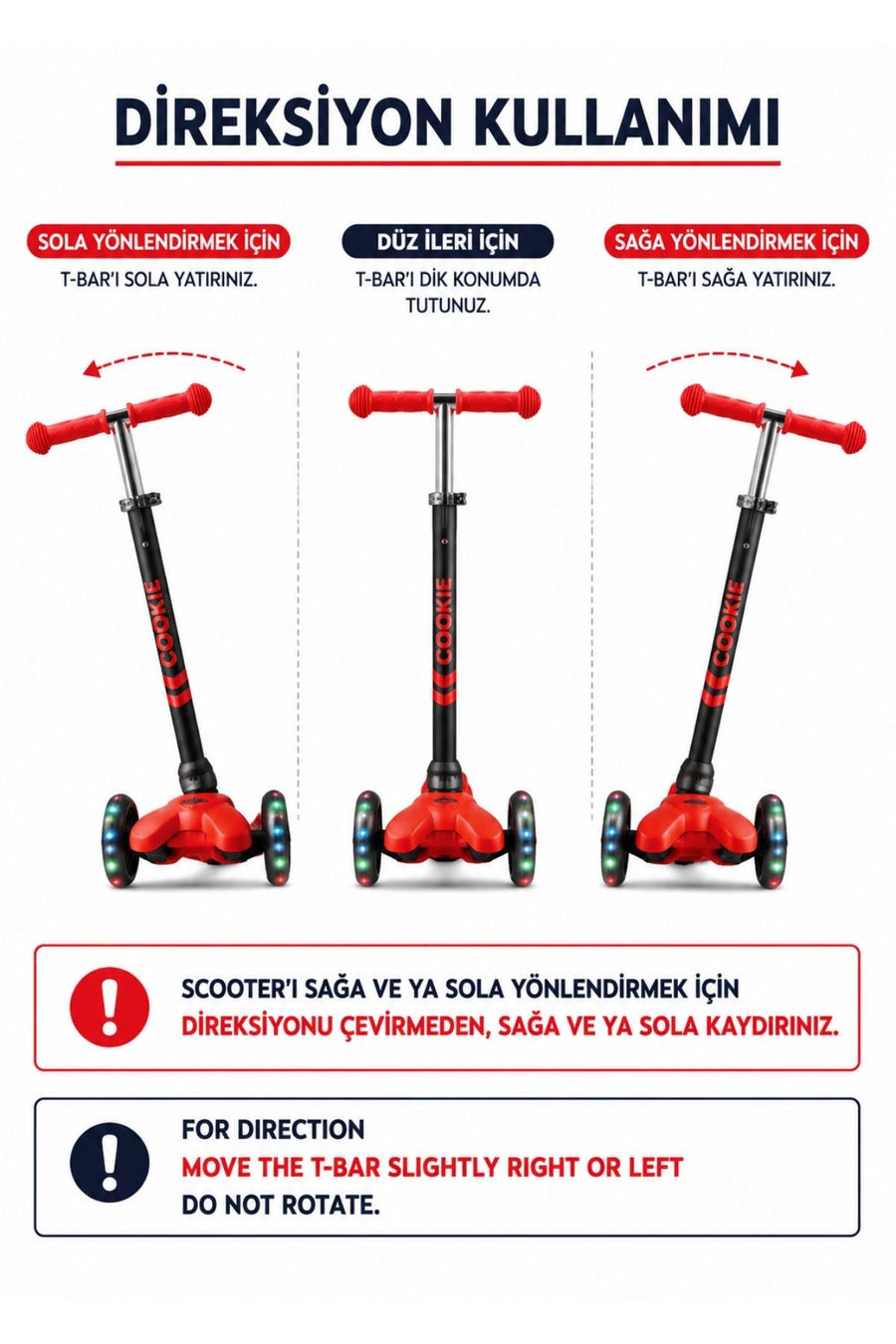 Kırmızı Rookie 3 Tekerlekli Led Işıklı Scooter — Kırmızı