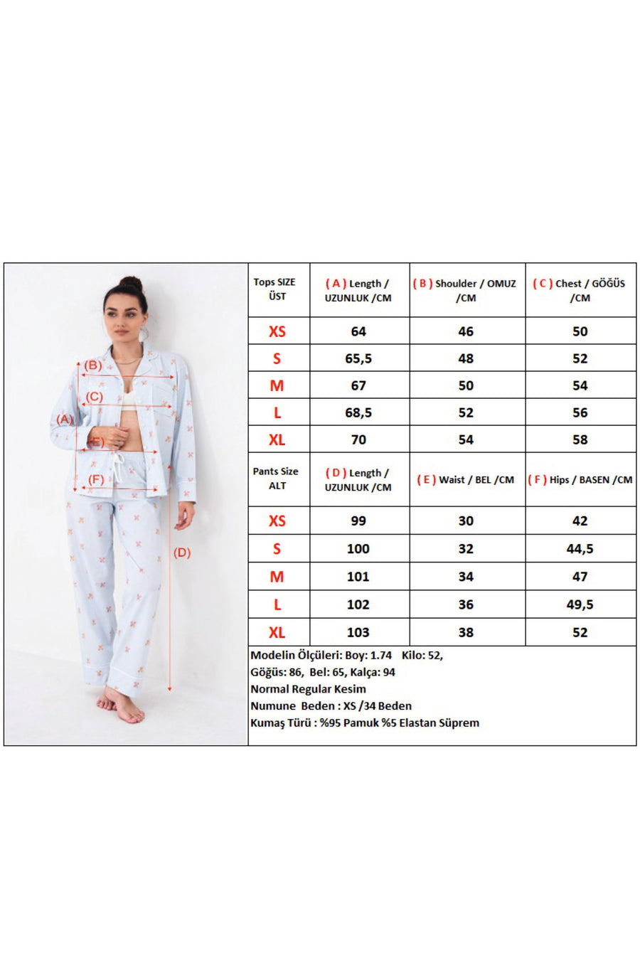 Gömlek Yaka Uzun Kollu Kalp Düğmeli Mini Ayıcık Desenli Pantolonlu Kadın Pijama Takımı Pamuklu — Ekru