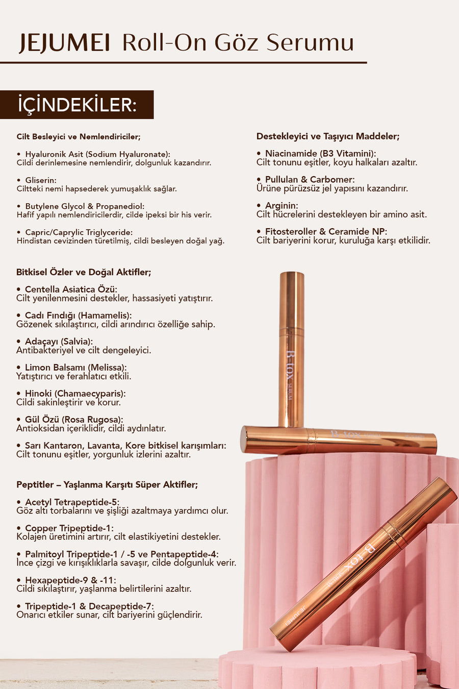 Jejumei B tox Yaşlanma Karşıtı, Kırışıklık Giderici Roll-On Göz Serumu — Beyaz
