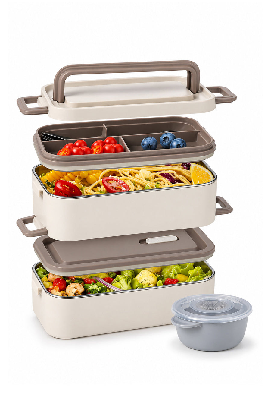 Vagonlife BL01029 İki Katlı İçi Çelik 2000 ml Kahve — Bej