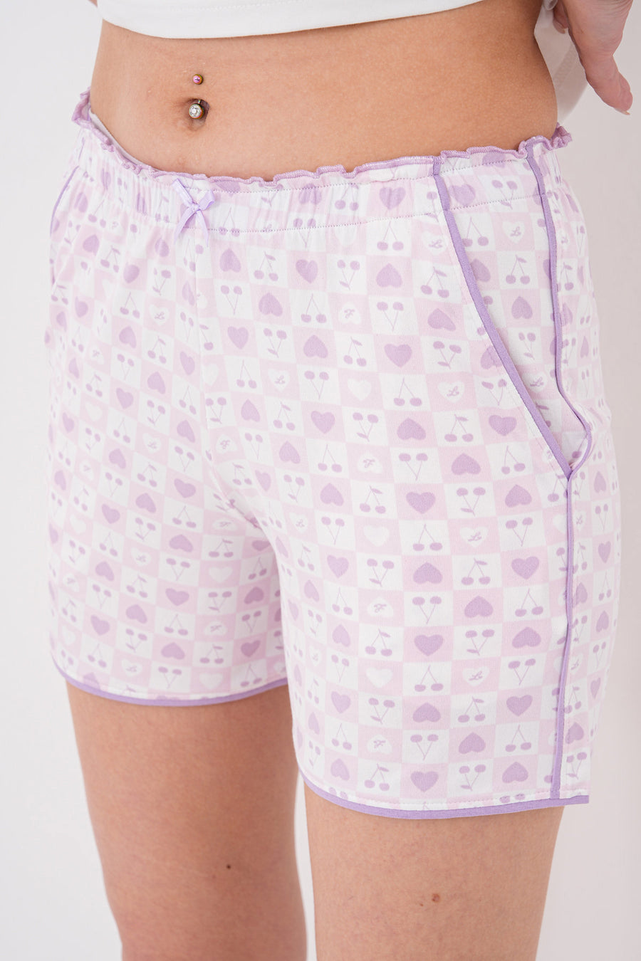 Sırt Baskılı Kısa Kollu Tişörtlü Mini Baskılı Şortlu Pijama Takımı — Lila